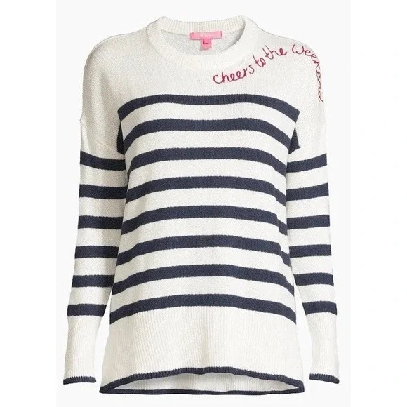 Lilly Pulitzer  Sweater Cheers To The Weekend Size XS Red White‎ Blue Stripe - Picture 6 of 15